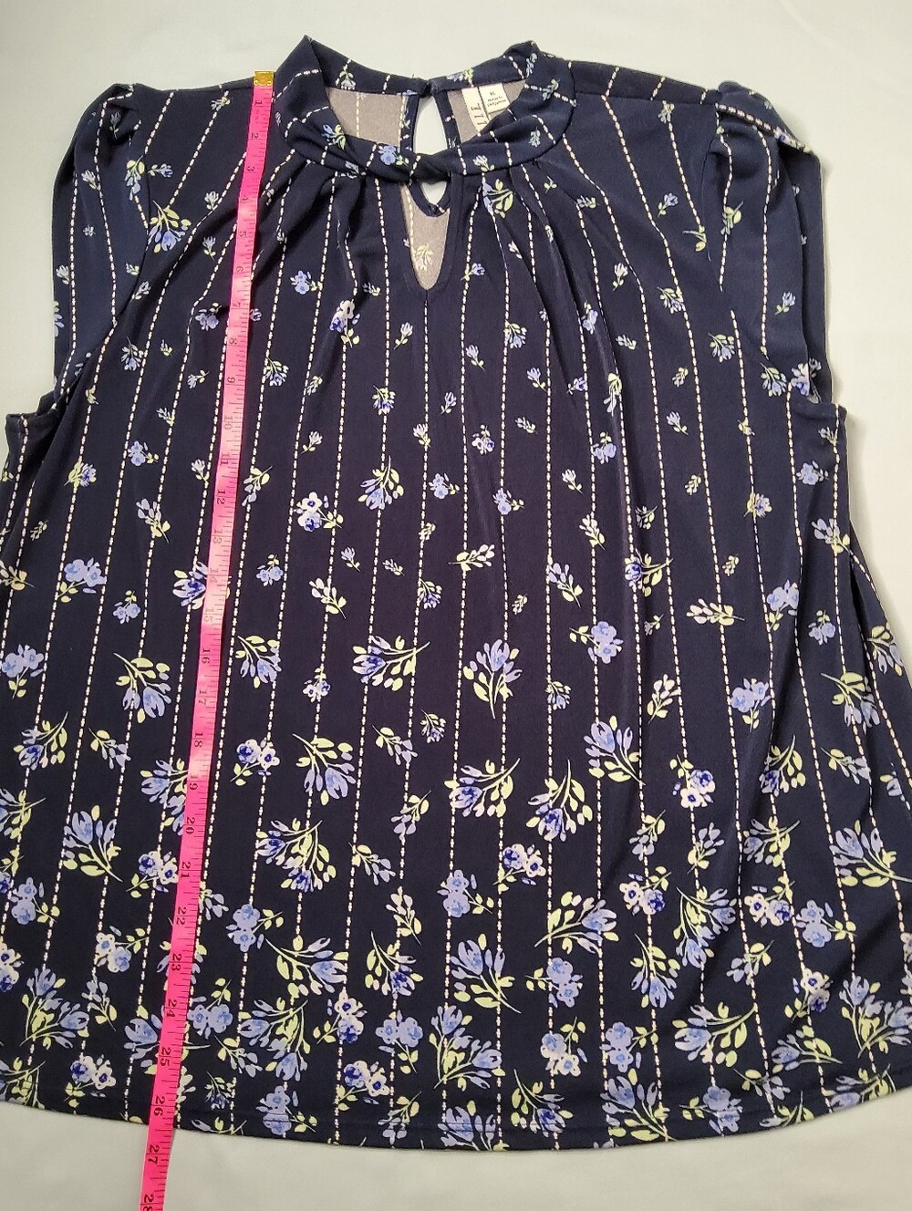 Elle Gibbs Garden Navy Blue Floral Mockneck Top - Picture 3 of 6